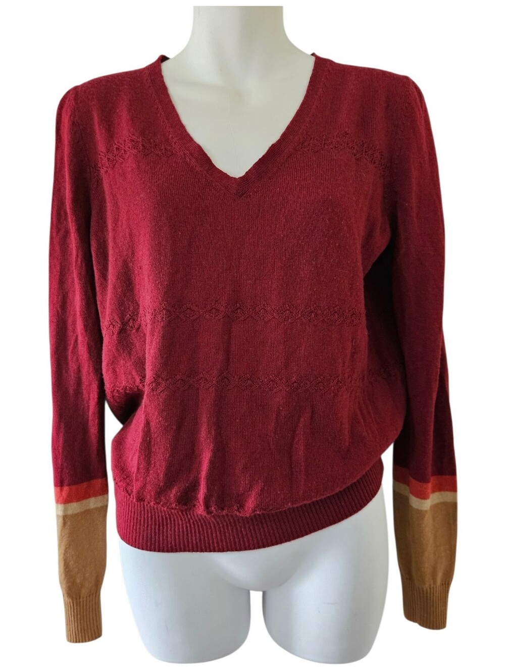 Retro Vintage J.Crew 100% Wool V-neck sweater burgundy red